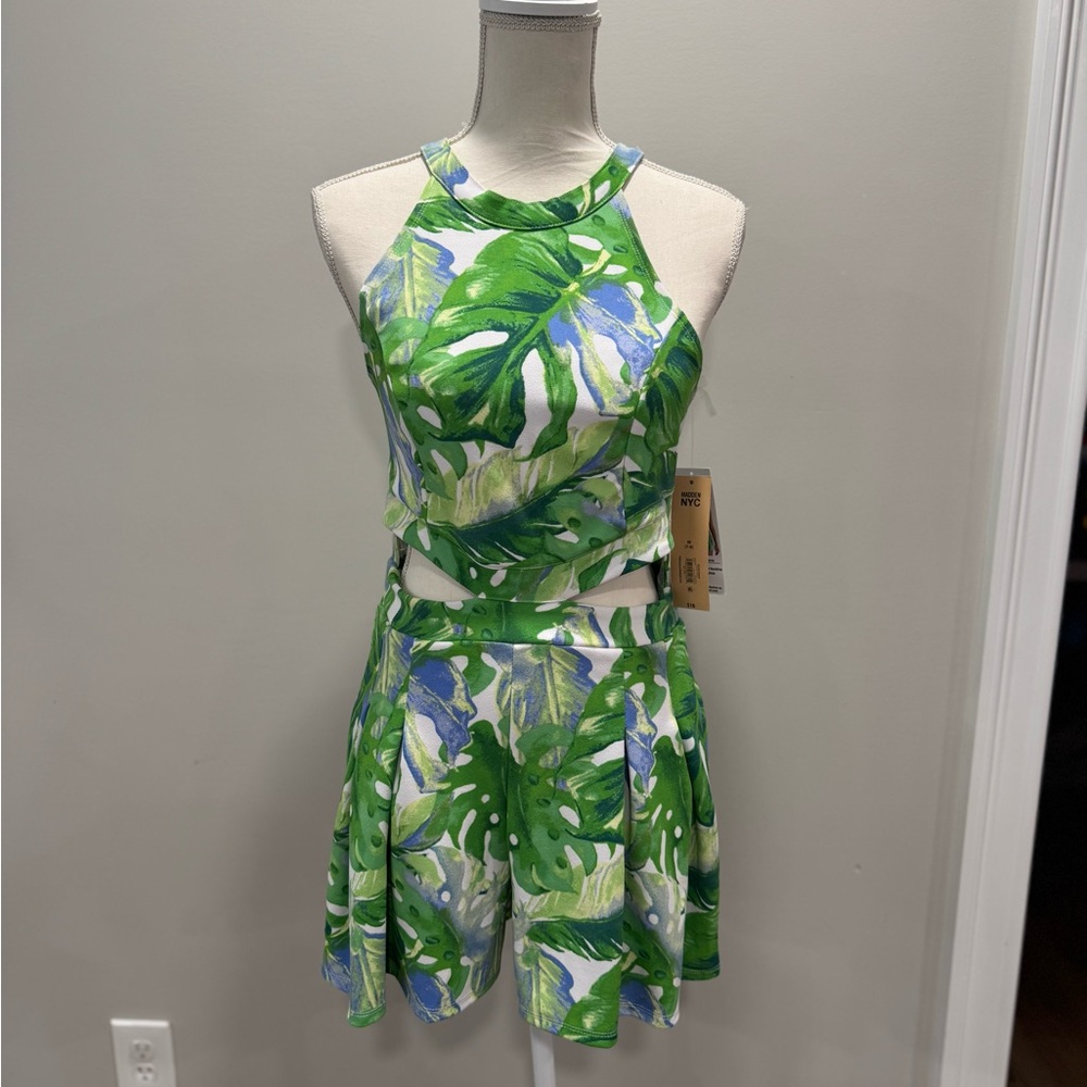 Tropical Leaf Print Romper